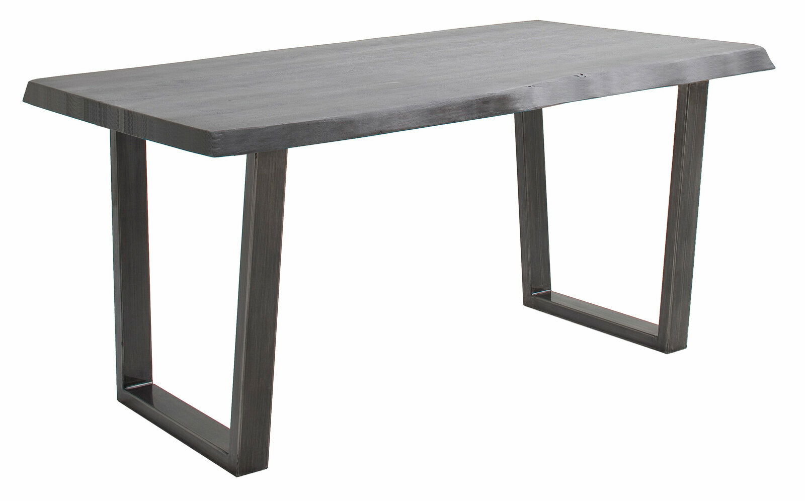 Moderner Esstisch mit rechteckiger Holzplatte und Metallbeinen, seitliche Perspektive