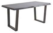 Moderner Esstisch mit rechteckiger Holzplatte und Metallbeinen, seitliche Perspektive