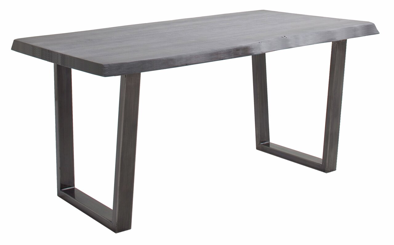 Moderner Esstisch mit rechteckiger Holzplatte und Metallbeinen, seitliche Perspektive