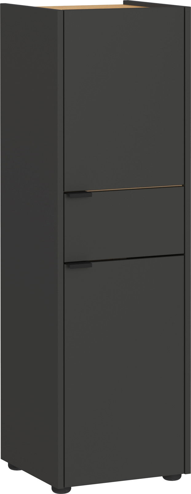 MID.YOU Schrank FORANO Schwarzer Schrank mit zwei Türen und einer Schublade, seitliche Perspektive