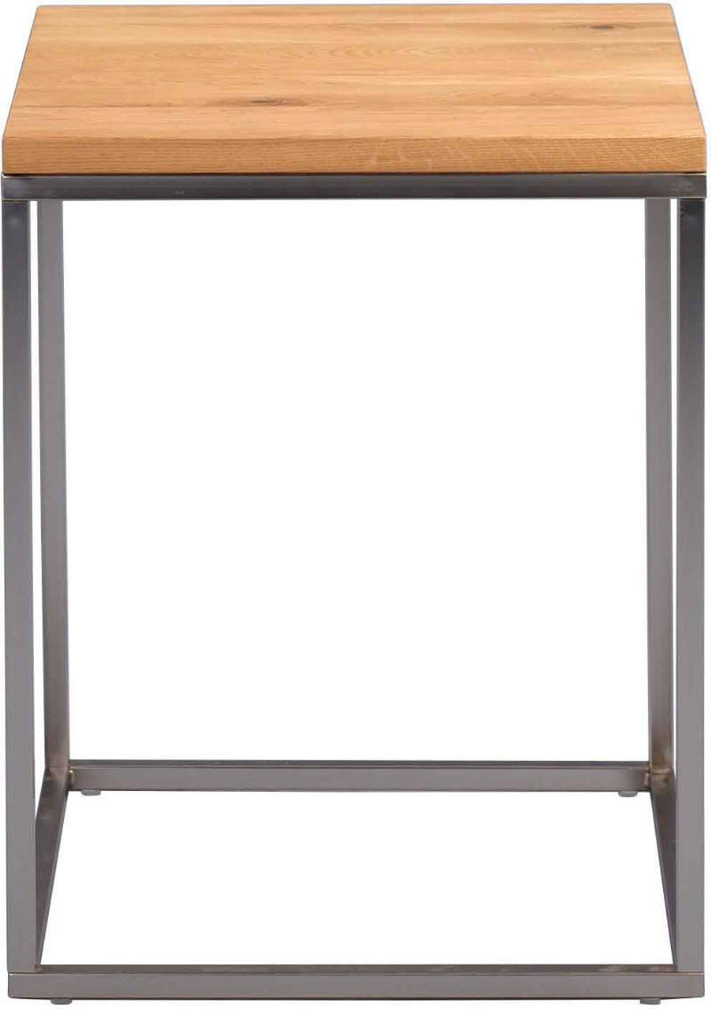 Moderner Beistelltisch mit Holzplatte und Metallgestell, Frontalansicht