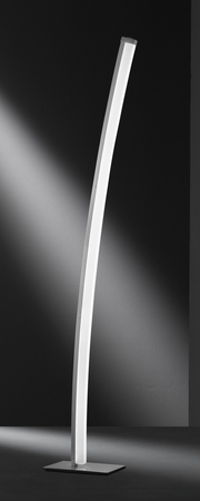 Moderne LED-Stehleuchte mit gebogenem Design, seitliche Perspektive
