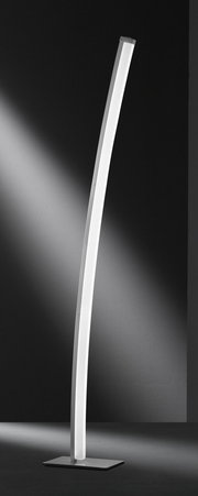 Moderne LED-Stehleuchte mit gebogenem Design, seitliche Perspektive