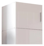 Weißer Aufsatzschrank T54 mit Metallgriff, seitliche Perspektive