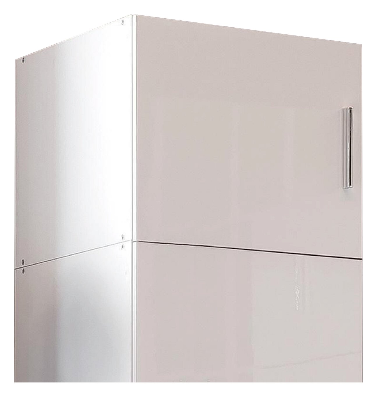 Weißer Aufsatzschrank T54 mit Metallgriff, seitliche Perspektive