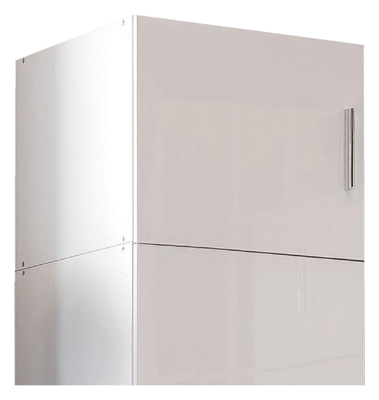 Weißer Aufsatzschrank T54 mit Metallgriff, seitliche Perspektive