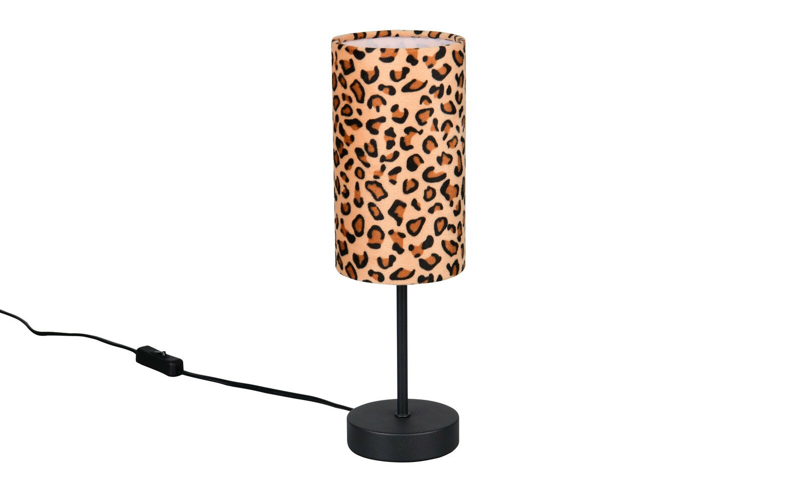 Tischleuchte mit Leopardenmuster, seitliche Perspektive