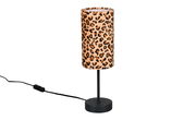 Tischleuchte mit Leopardenmuster, seitliche Perspektive