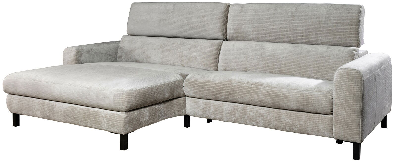 Graues Ecksofa mit Stoffbezug, linke Perspektive