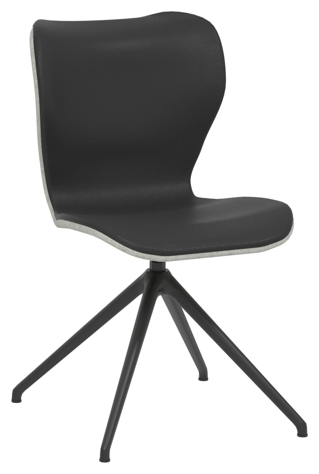 Moderner schwarzer Stuhl mit gepolsterter Sitzfläche und vierbeiniger Metallbasis, seitliche Perspektive