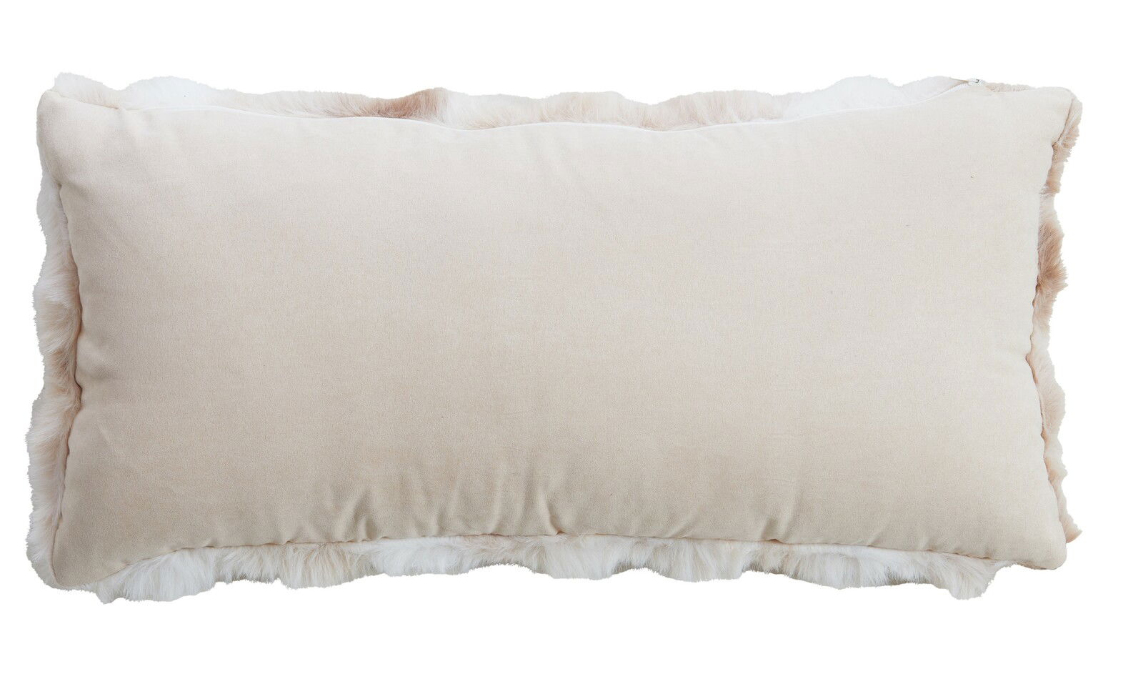 Beiges rechteckiges Kissen mit weichem, flauschigem Rand, Ansicht von oben