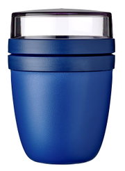 Blauer Snackpot mit transparentem Deckel, Frontalansicht