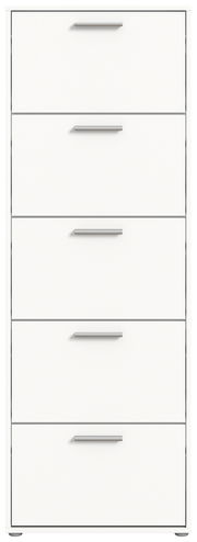 Schuhkipper mit fünf Klappen in weißer Farbe, frontale Ansicht