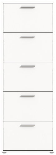 Schuhkipper mit fünf Klappen in weißer Farbe, frontale Ansicht