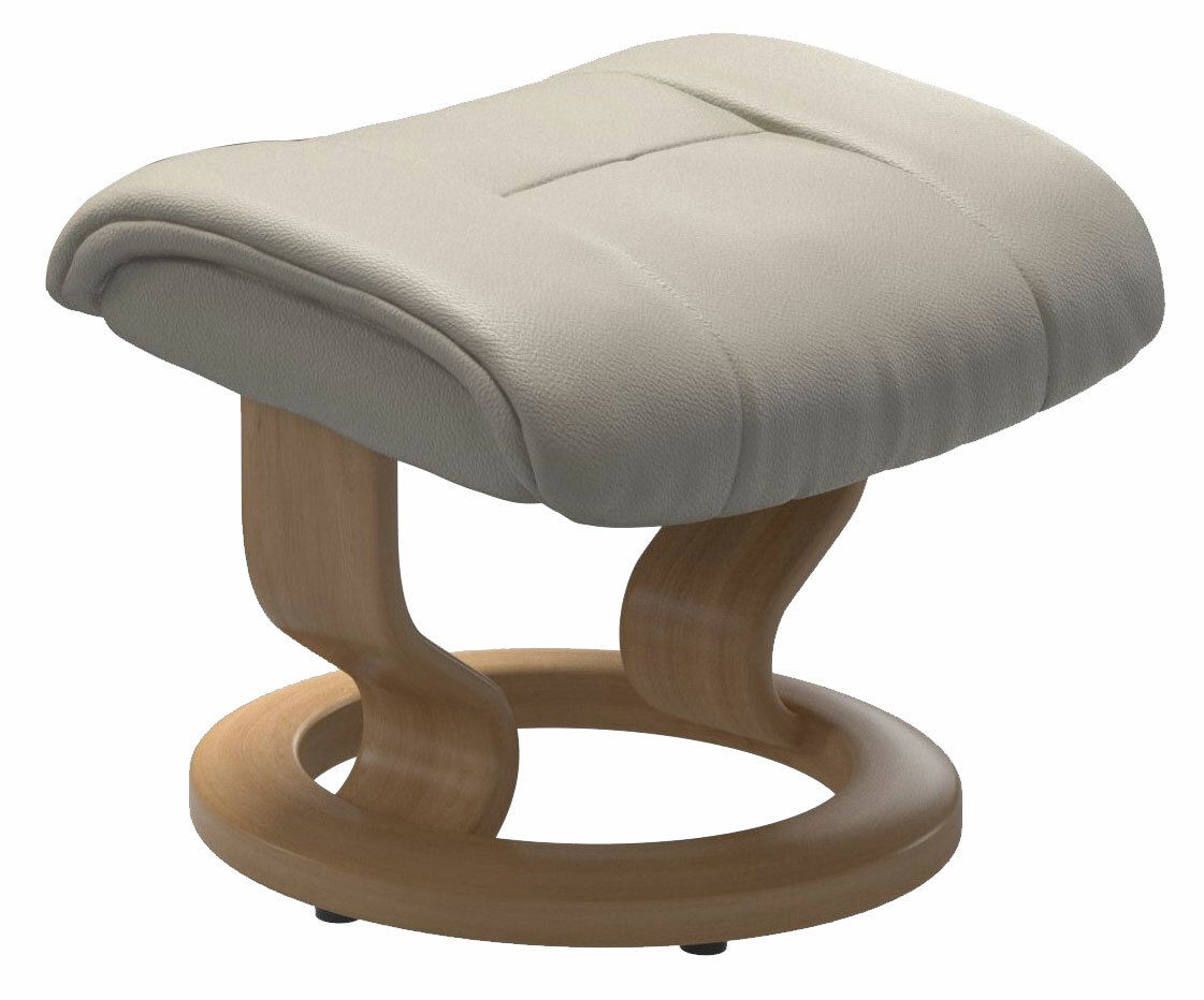 Beiger Stressless Hocker MAYFAIR mit Holzgestell, seitliche Perspektive