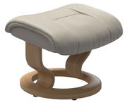 Beiger Stressless Hocker MAYFAIR mit Holzgestell, seitliche Perspektive