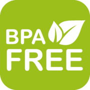 Grünes BPA-frei Logo mit weißen Blättern, Vorderansicht