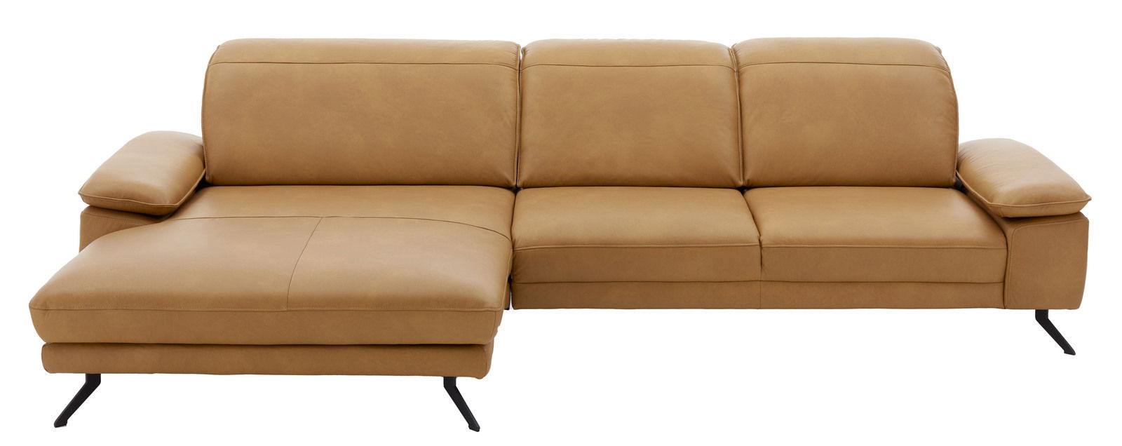 Braune Longchairkombination aus Leder mit linker Armlehne, frontal betrachtet.