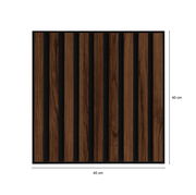 Dekoratives quadratisches Paneel mit vertikalen Holzstreifen auf schwarzem Hintergrund, Draufsicht