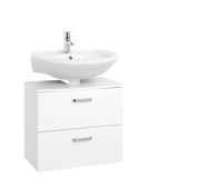 Weißer Waschbeckenunterschrank mit zwei Schubladen und integriertem Waschbecken, Frontalansicht
