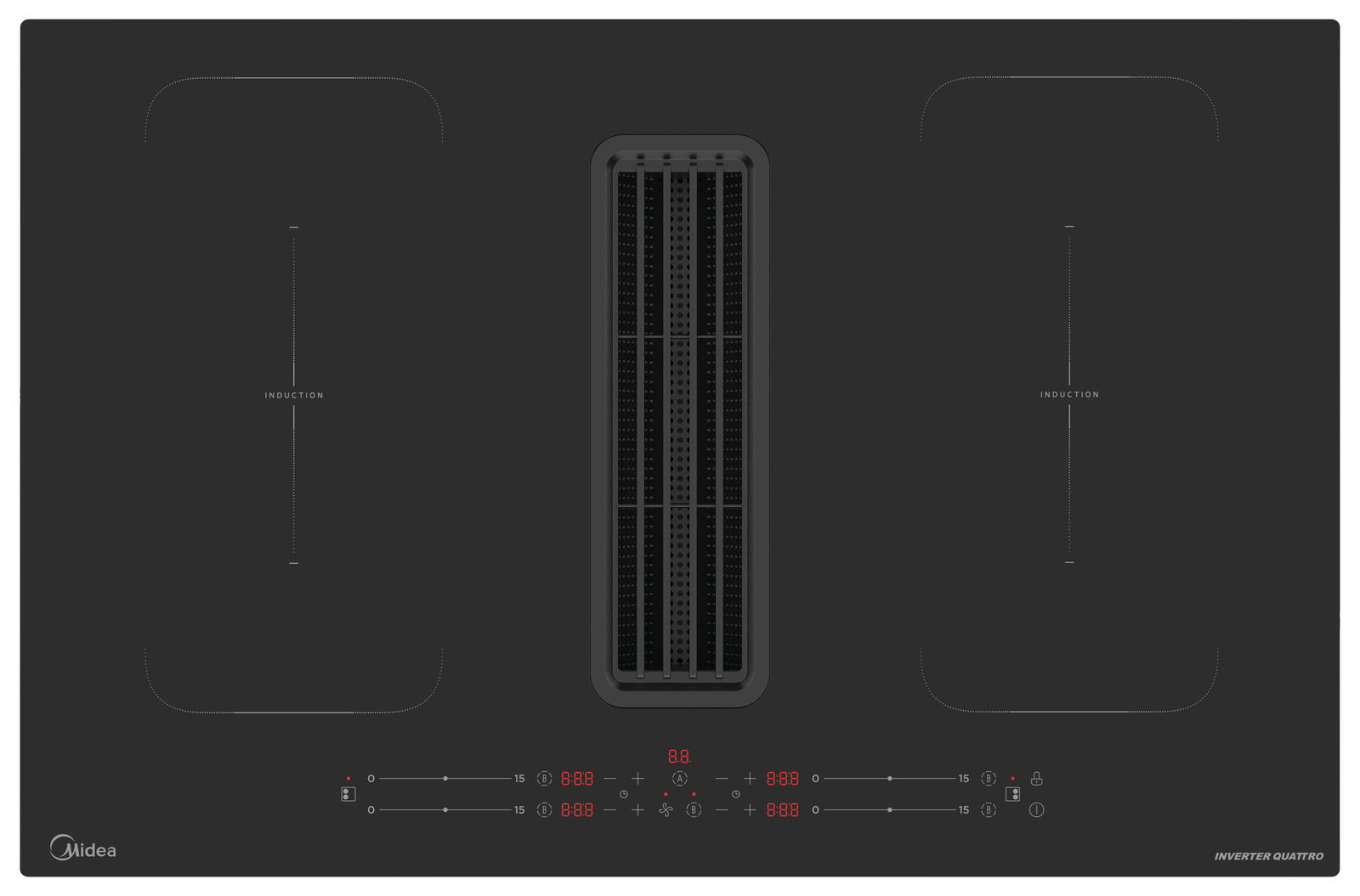 Induktionskochfeld mit integriertem Muldenlüfter, Draufsicht