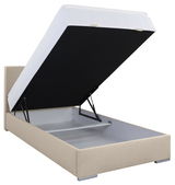 Boxbett 120 mit hochgeklappter Matratze, seitliche Perspektive