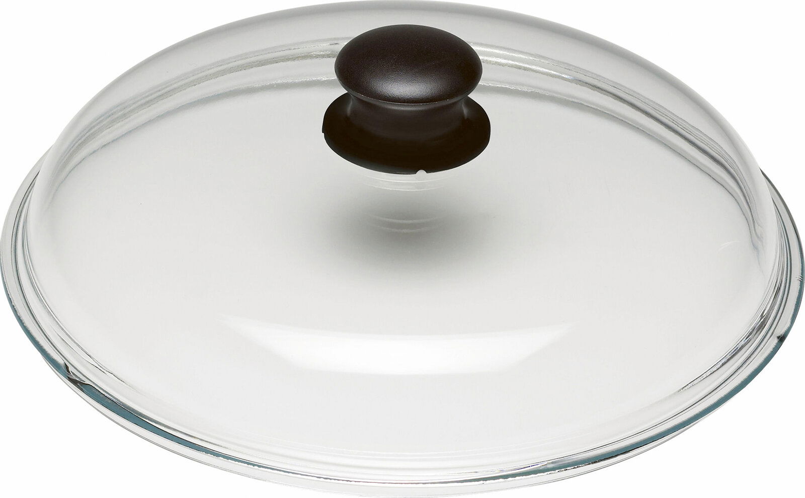 Glasdeckel mit schwarzem Knauf, von oben betrachtet, passend für die BALLARINI Serie T03, 16 cm Durchmesser.
