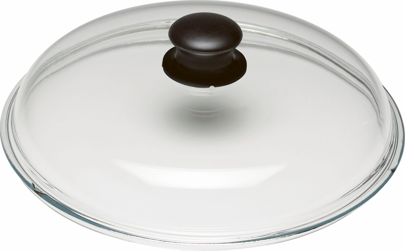 Glasdeckel mit schwarzem Knauf, von oben betrachtet, passend für die BALLARINI Serie T03, 16 cm Durchmesser.