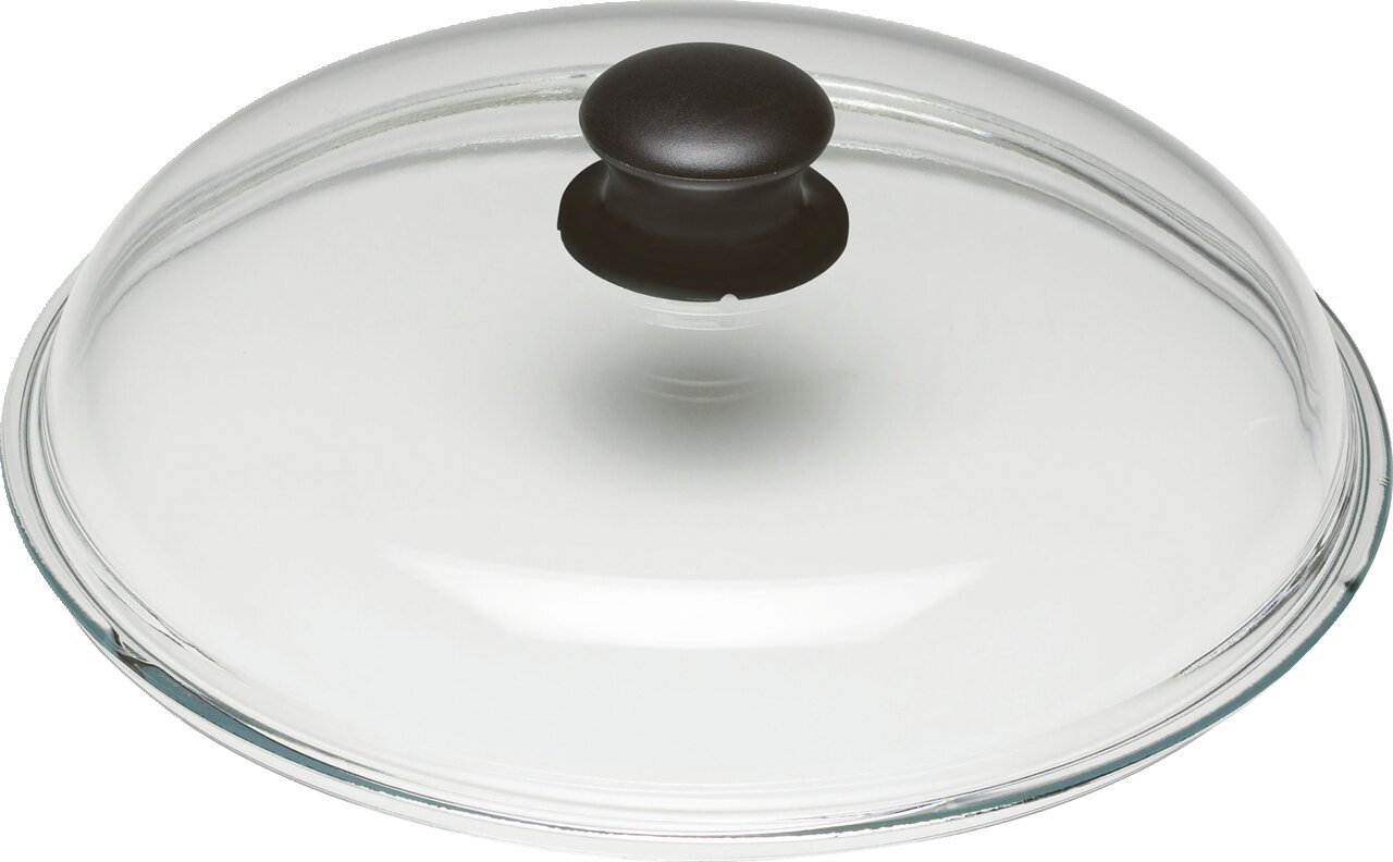 Glasdeckel mit schwarzem Knauf, von oben betrachtet, passend für die BALLARINI Serie T03, 16 cm Durchmesser.