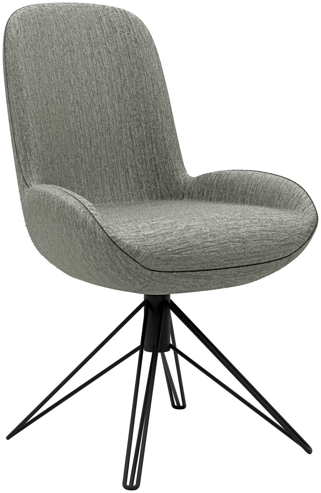 Musterring Stuhl MR HELVIN Dreh-Moover Moderner Stuhl mit grauem Stoffbezug und schwarzem Metallgestell, seitliche Perspektive