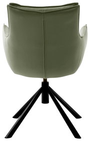 Rückansicht eines grünen Sessels mit schwarzem Metallgestell.