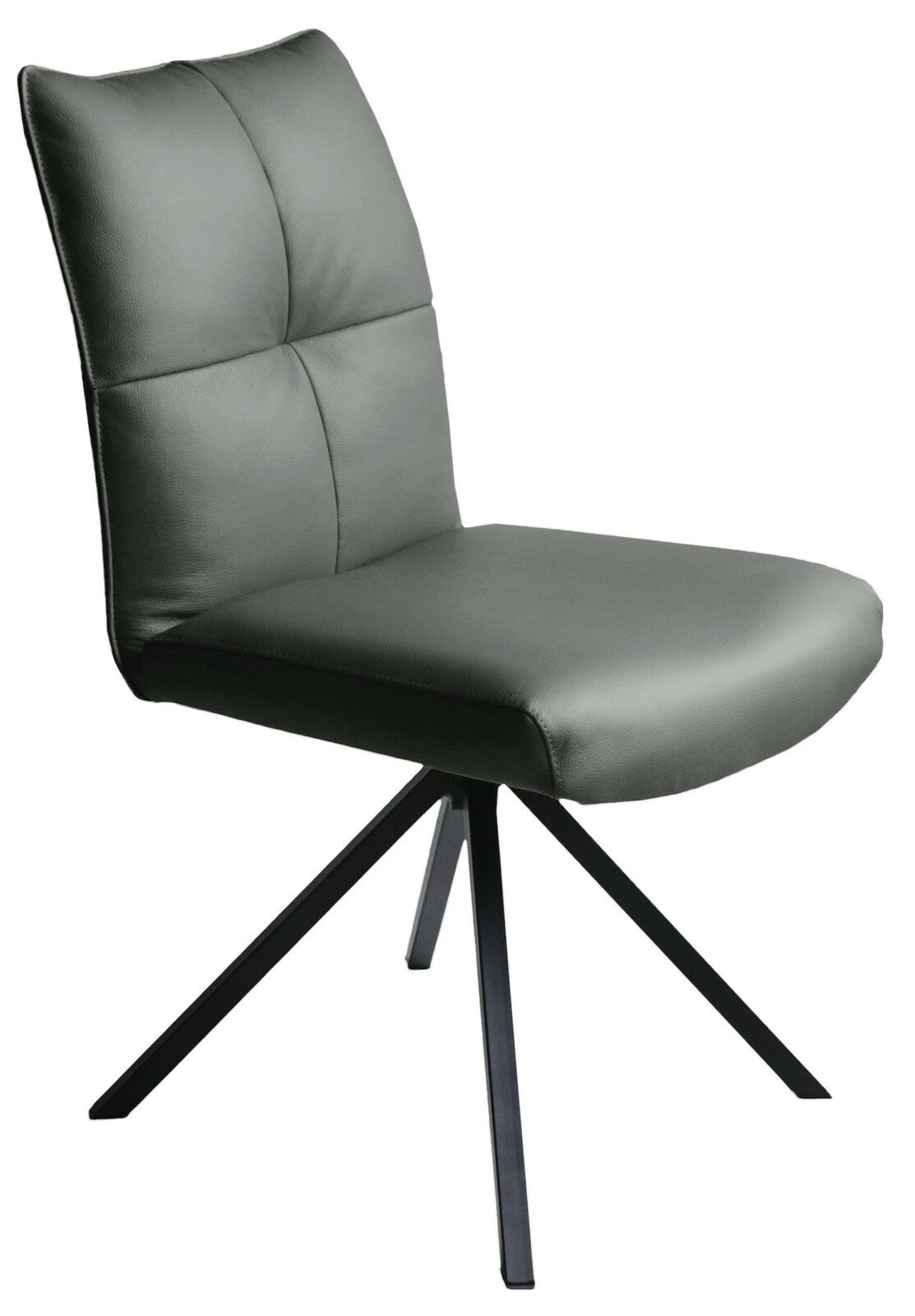 Novel Stuhl NIZZA Moderner grauer Stuhl mit gepolsterter Sitzfläche und Rückenlehne, schwarzes Metallgestell, seitliche Perspektive