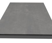 Großer Loungetisch mit grauer, glatter Oberfläche, aus der Vogelperspektive betrachtet.