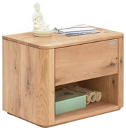 Nachtkonsole aus Holz mit einer Schublade und einem offenen Fach, seitliche Perspektive