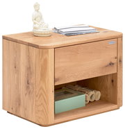 Nachtkonsole aus Holz mit einer Schublade und einem offenen Fach, seitliche Perspektive