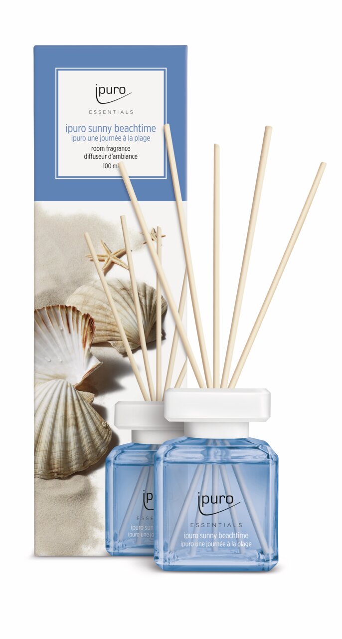 Raumduft Sunny Beachtime mit Muscheln und Sand im Vordergrund, Frontalansicht