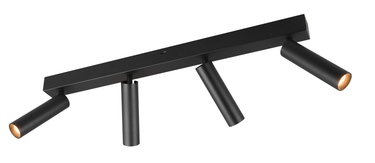 Schwarzer Strahler Ambala mit vier verstellbaren Leuchten, seitliche Perspektive