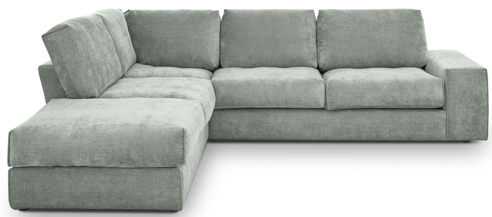 Graues Ecksofa mit linker Ottomane, Frontalansicht
