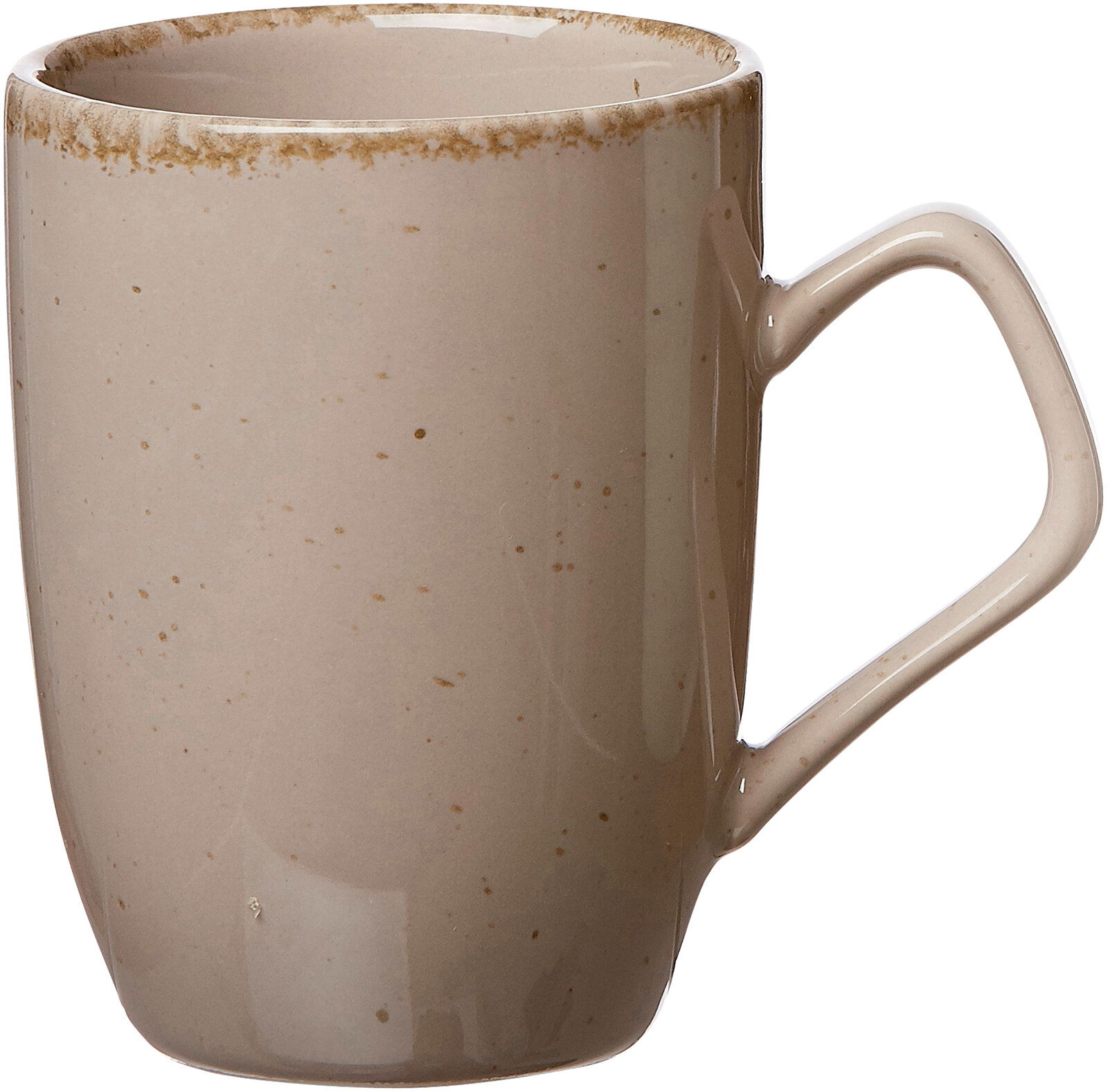 Grauer Kaffeebecher Casa mit Henkel, seitliche Perspektive