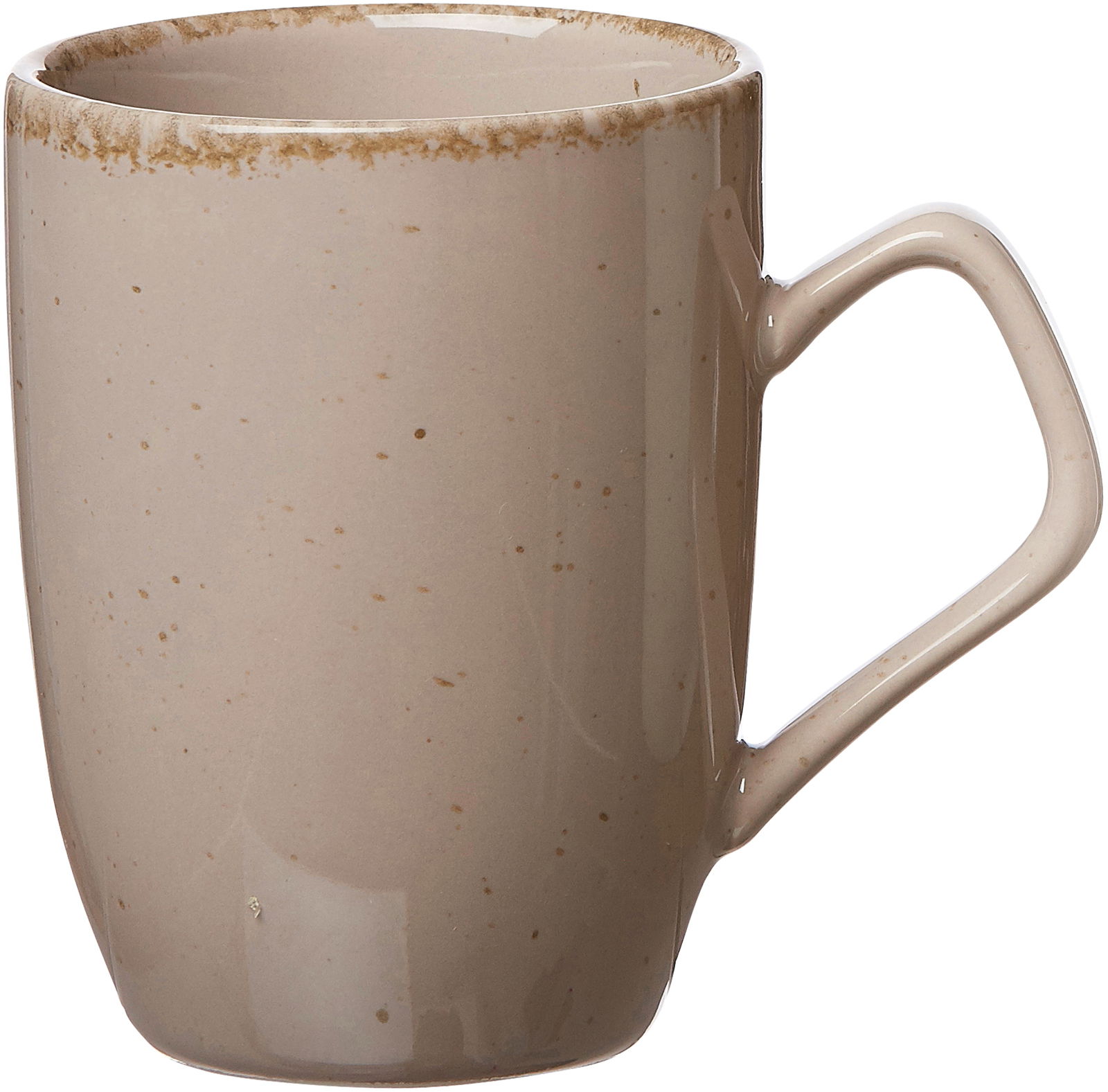 Grauer Kaffeebecher Casa mit Henkel, seitliche Perspektive