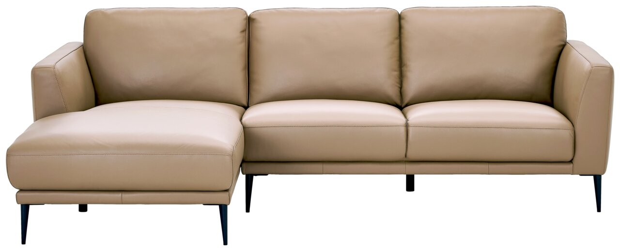 Beige longchair-combinatie met longchair aan de linkerkant, gezien vanaf de voorkant.