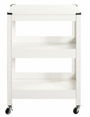 Weißer Servierwagen mit drei Ablagen und Rollen, Frontalansicht