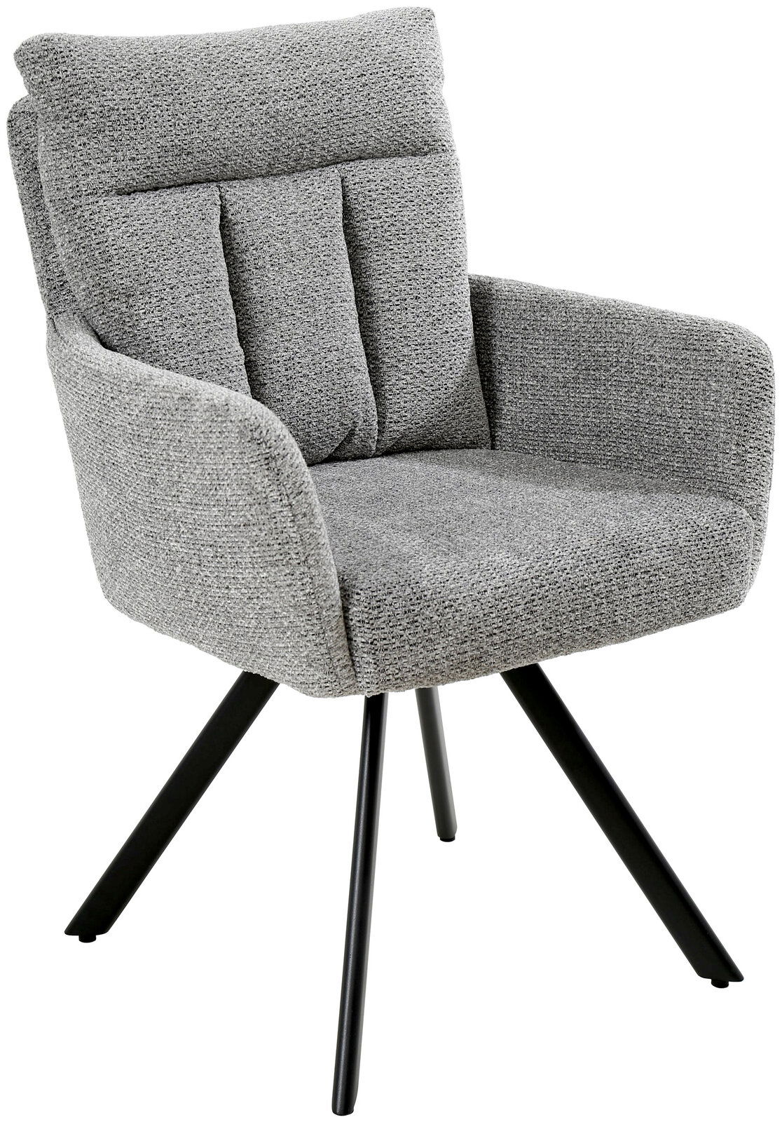 Z2 Armlehnstuhl THORSTEN Grauer Armlehnstuhl mit gepolstertem Sitz und Rückenlehne, schwarzes Metallgestell, seitliche Perspektive