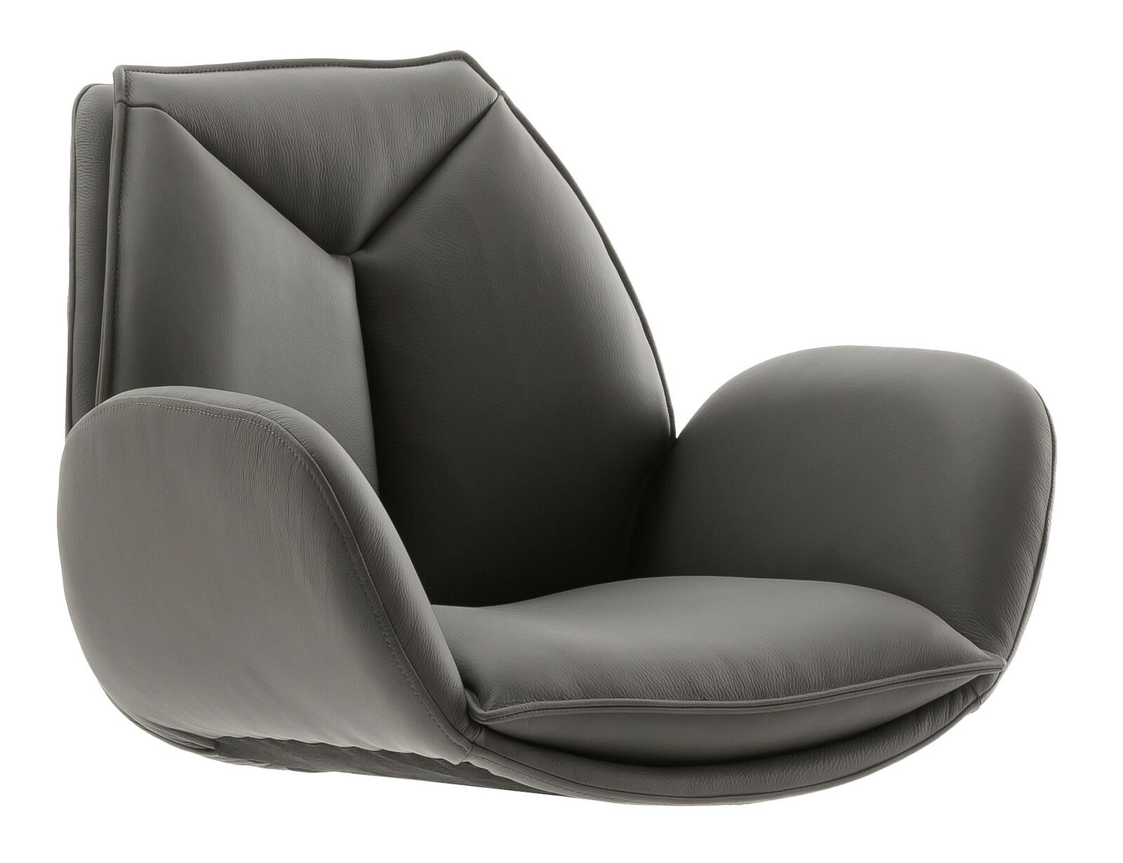 Moderner, grauer Sessel aus Leder in seitlicher Perspektive