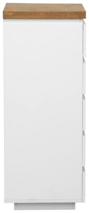 Weiße Schubkastenkommode mit Holzplatte, Vorderansicht