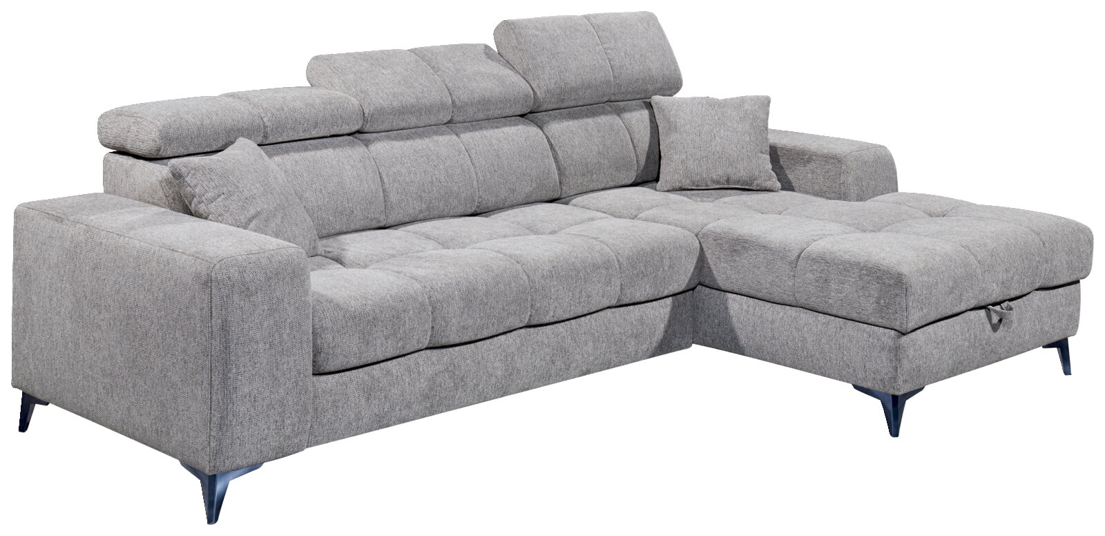Z2 Ecksofa SYDNEY Graue Ecksofa mit verstellbaren Kopfstützen und einem Kissen, Perspektive von vorne links