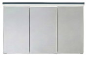 Dreiteiliger Spiegelschrank in Silber/Aluminium-Optik mit integrierter oberen Lichtleiste, frontale Ansicht
