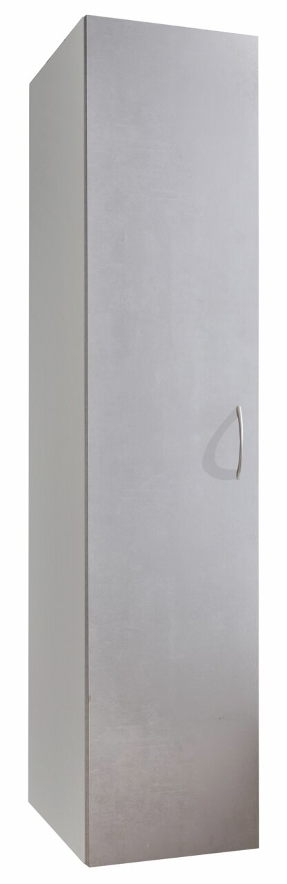 XORA Multifunctionele kast MULTIRAUMKONZEPT Grauer Mehrzweckschrank mit schlichter Frontansicht und silbernem Griff, perspektivisch von vorne links fotografiert.