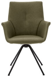 Moderne groene fauteuil met metalen poten, vooraanzicht