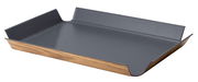 Rutschfestes Tablett in Grau mit Holzoptik, seitliche Perspektive